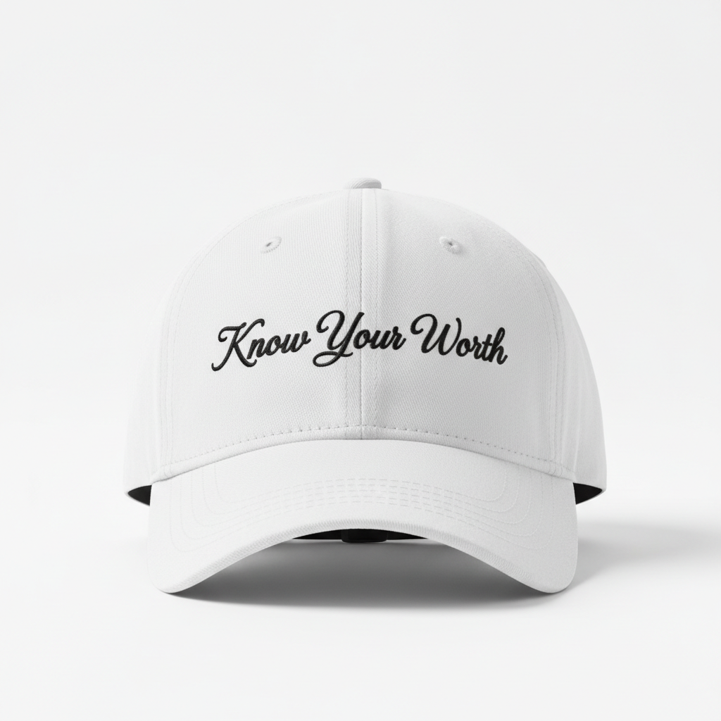 Know Your Worth Cap - Fancy Black Italics