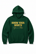 Know Your Worth — Green and Gold Hoodie