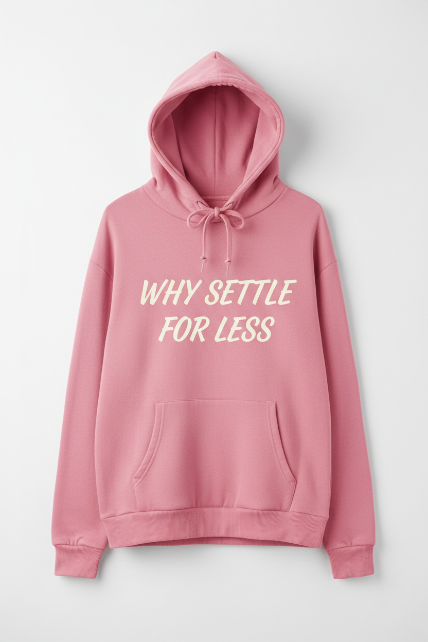 WHY SETTLE FOR LESS - Pink Hoodie Front